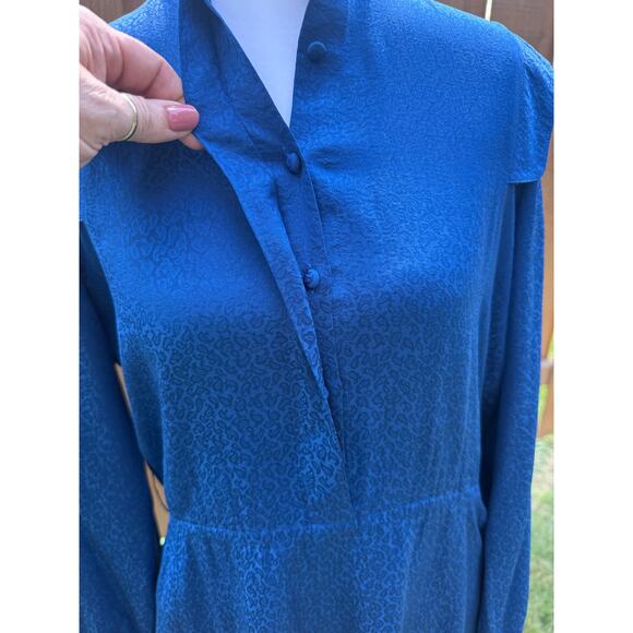 100% Pure Silk Going Places Blue Vintage Dress Size 6 - Picture 4 of 8